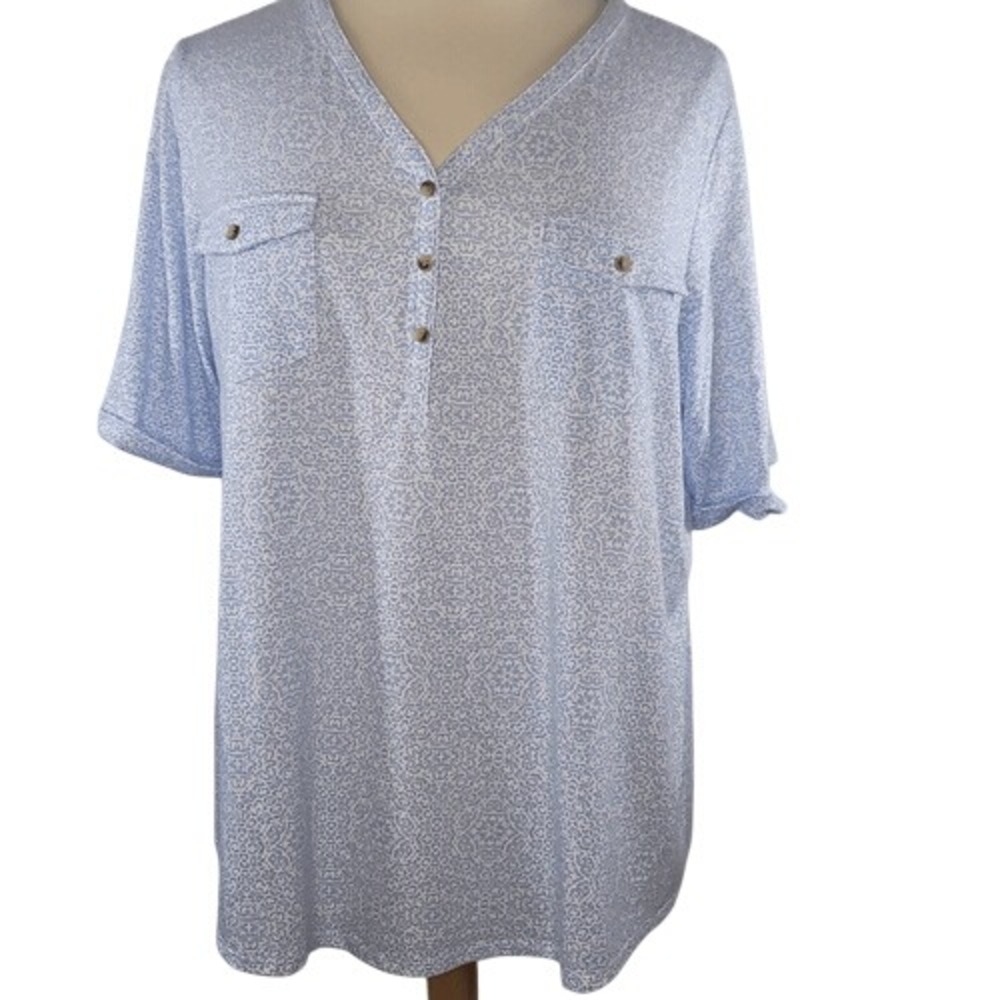 Croft & Barrow Blue‎ & White Henley Top
